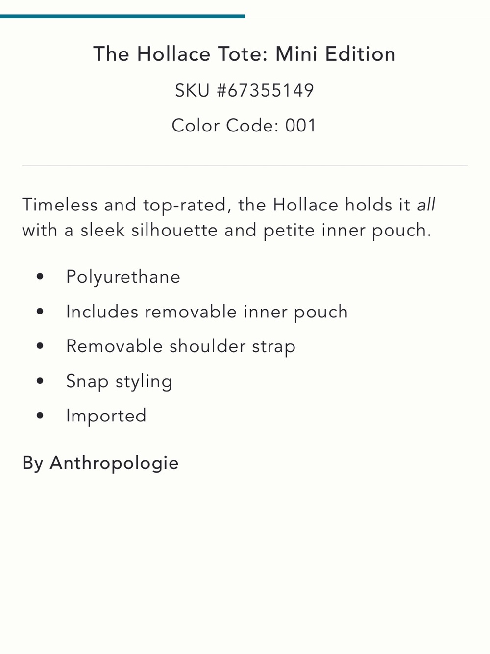 Anthropologie The Hollace Tote Mini Edition Bag in Black - Picture 9 of 9